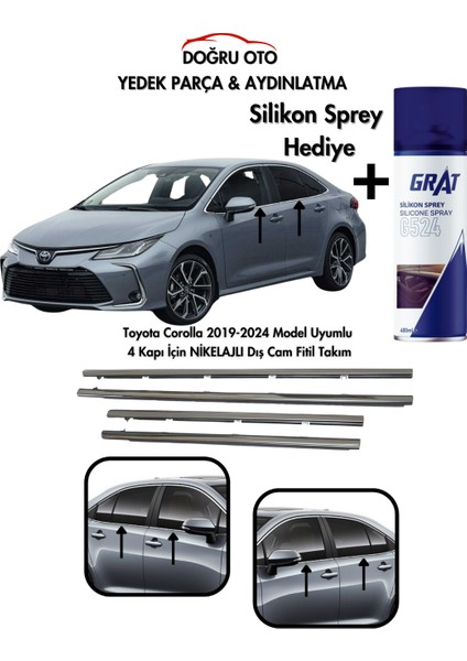 Toyota Corolla 4 Kapı Için Nikelajlı Dış Cam Sıyırıcı Fitil Takımı 2019-2024 Model Uyumlu