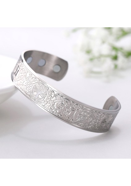Bileklik 1 Viking Bilezik Sonsuz Aşk Düğümleri Hayat Ağacı Kuşlar 316L Paslanmaz Çelik Manşon Manyetik Bilezik Terapi Sağlık Erkek Mücevher (Yurt Dışından)