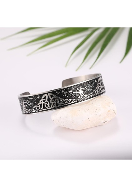 Bileklik 1 Viking Bilezik Sonsuz Aşk Düğümleri Hayat Ağacı Kuşlar 316L Paslanmaz Çelik Manşon Manyetik Bilezik Terapi Sağlık Erkek Mücevher (Yurt Dışından)