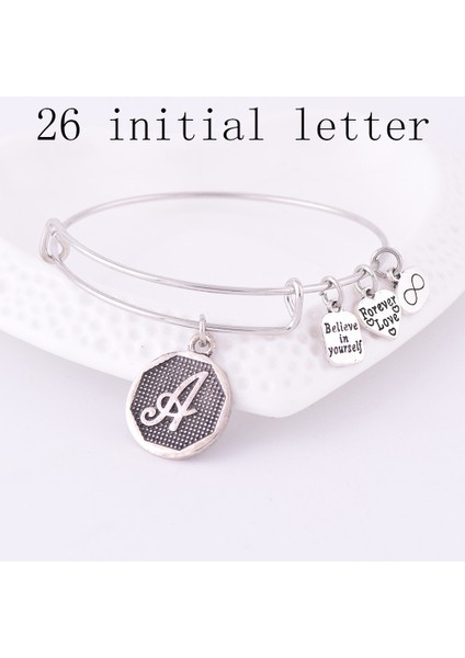 E Amerikan Genişletilebilir Bilezikler Antik A-Z Baş Harf Alfabe Şans Bileziği Ayarlanabilir Tel Sarma Koldan Bilezik Kadın (Yurt Dışından) fiyatları