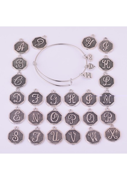 E Amerikan Genişletilebilir Bilezikler Antik A-Z Baş Harf Alfabe Şans Bileziği Ayarlanabilir Tel Sarma Koldan Bilezik Kadın (Yurt Dışından) fırsatları
