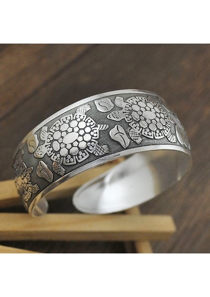 Çiçek Etnik Geniş Bilezik Fil Çiçek Kaplumbağa Totem Tibet Koldan Bilezik Oymalı Retro Kabil Gümüş Metal Bilezikler (Yurt Dışından) fırsatları
