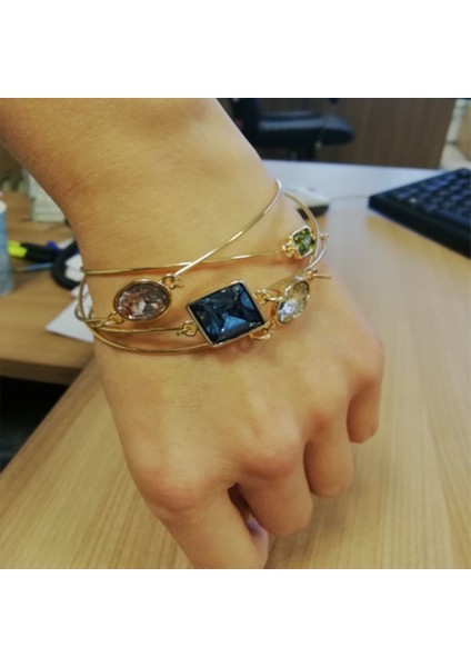 65 mm Yeni Trend Geometrik Renkli Taş Gül Mavi Yeşil Açılabilir Ince Bilezik ve Açıklayıcı Muhteşem Takı Aksesuarı (Yurt Dışından) fiyatları