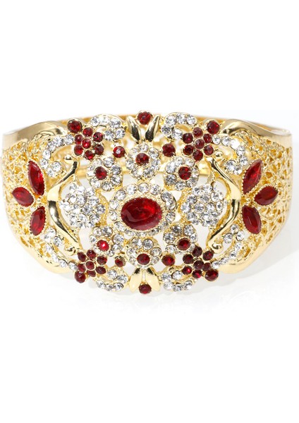 XY1601KIRMIZI Sunspicems Zarif Kristal Düğün Takı Cezayir Fas Bilezik Çiçek Kolluk Bilezik Kadınlar Için Altın Renkli Arap Bijoux Hediye (Yurt Dışından)