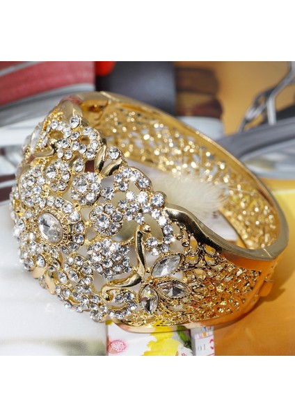XY1601KIRMIZI Sunspicems Zarif Kristal Düğün Takı Cezayir Fas Bilezik Çiçek Kolluk Bilezik Kadınlar Için Altın Renkli Arap Bijoux Hediye (Yurt Dışından) indirimleri