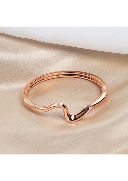 56-58MM Tarzı Gül Altın Rengi Yüksek Trendli Kadınlar Için Rose Gold Renkli Büyüleyici Jeometrik Düzensiz Dalgalı Açılı Bilezik Bilezik (Yurt Dışından)