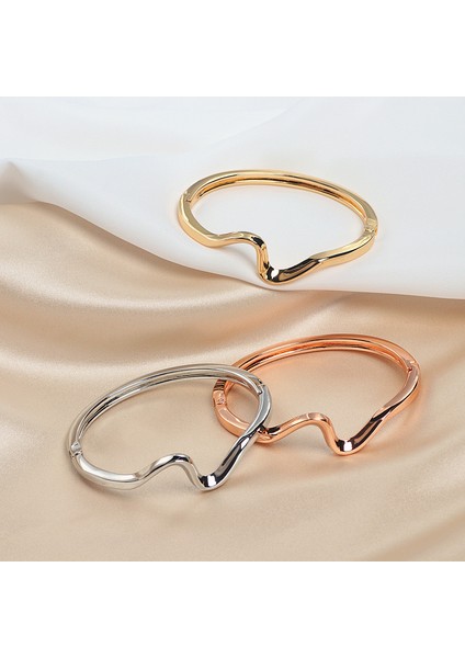 56-58MM Tarzı Gül Altın Rengi Yüksek Trendli Kadınlar Için Rose Gold Renkli Büyüleyici Jeometrik Düzensiz Dalgalı Açılı Bilezik Bilezik (Yurt Dışından)