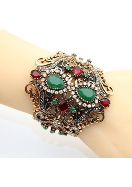 1467YEŞIL Kadınlar Için Vintage Reçine Geniş Bilezik Bileklik Türk Antik Altın Rengi Düğün Takı Hint Bileklik Joyas (Yurt Dışından)