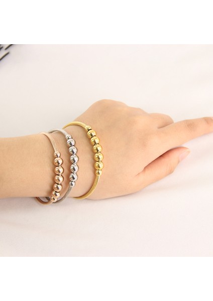 56-58MM Tarzı SZ1030 Kadınlar Için Yüksek Kaliteli 8mm Boncuk Paslanmaz Çelik Kablolu Esnek Bilezik Şans Bileklik Takı Bilezik (Yurt Dışından) modelleri