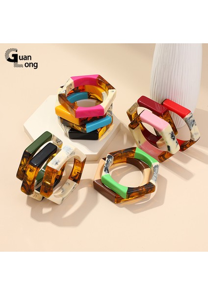 Renk-17 Guanlong Moda Renkli Reçine Geometrik Altgen Bilezikler Kadınlar Için Hint Incilerli Bilezik Parti Mücevherler (Yurt Dışından) fiyatları