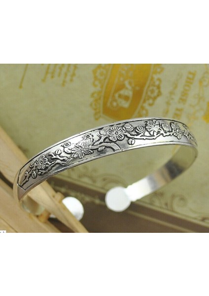 9- Retro Yeni Çingene Kare Çiçek Metal Tibet Gümüşü Retro Moda Kol Bileziği Kadınlar Için Noel Hediyesi (Yurt Dışından)