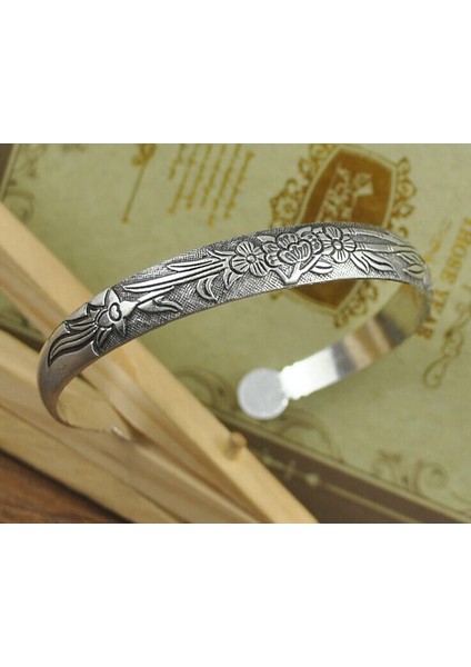 13- Retro Yeni Çingene Kare Çiçek Metal Tibet Gümüşü Retro Moda Kol Bileziği Kadınlar Için Noel Hediyesi (Yurt Dışından)