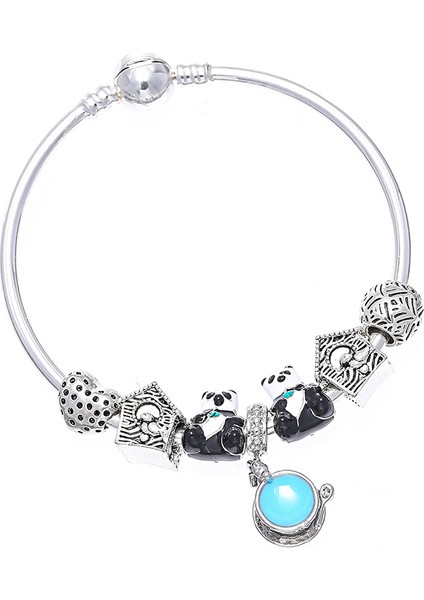 17CM Tarzı Siyah Tabanca Kaplama Seıaloy Moda Pembe Kalp Charm Bilezikler ve Boncuklu Yay Avrupa Tarzı Bilezik Kadınlar Için Takı Hediye (Yurt Dışından)