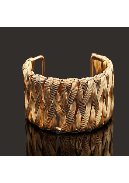 Altın Kadınlar Için Geniş Manşet Geometrik Örgü Bilezik Takı Yeni Alaşım Açık Büyük Dişi Bilezik Moda Takı Brazalete Mujer (Yurt Dışından)