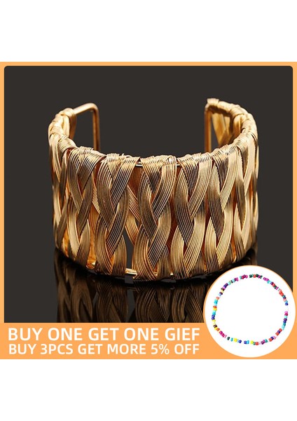 Altın Kadınlar Için Geniş Manşet Geometrik Örgü Bilezik Takı Yeni Alaşım Açık Büyük Dişi Bilezik Moda Takı Brazalete Mujer (Yurt Dışından) fiyatları