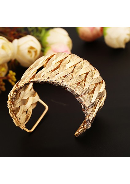 Altın Kadınlar Için Geniş Manşet Geometrik Örgü Bilezik Takı Yeni Alaşım Açık Büyük Dişi Bilezik Moda Takı Brazalete Mujer (Yurt Dışından) indirimleri