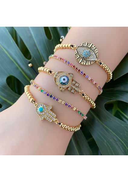 Kristal Rengi Kadınlar Için Lüks Kristal Bileklik Ayarlanabilir Moda Bilezik Gökkuşağı Renkli Kare Cz Şık (Yurt Dışından)