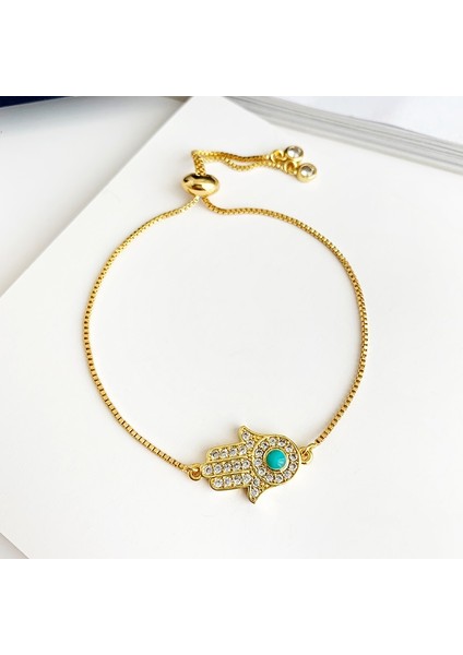 Kristal El Kadınlar Için Boho Mavi Taşlı Gökkuşağı Bilezikleri Vintage Altın Bakır Zirkon Boncuklu Palmiye Kristal Bilezik Düğün Takı (Yurt Dışından)