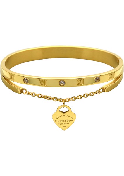 Roma Kalp Altın Yüksek Moda Çift Kalp Şekilli Kolye Bilezik Takı Paslanmaz Çelik Charm Mavi Pembe Aşk Kalp Bilezik Kadınlar Için (Yurt Dışından)