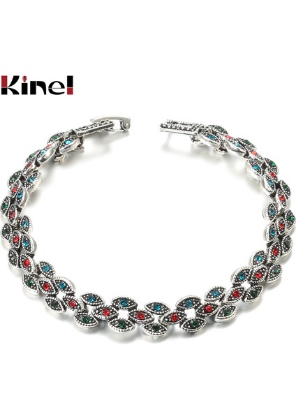 Uzunluk 19CM Tarzı Kırmızı Kinel Vintage Gümüş Kaplama Bilezikler Oval Göz Kristal Bilezikler Kadınlar Için Şık Basit Türk Bileziği Boho Nişan Takıları (Yurt Dışından) fiyatları