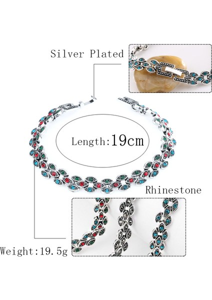 Uzunluk 19CM Tarzı Kırmızı Kinel Vintage Gümüş Kaplama Bilezikler Oval Göz Kristal Bilezikler Kadınlar Için Şık Basit Türk Bileziği Boho Nişan Takıları (Yurt Dışından) modelleri