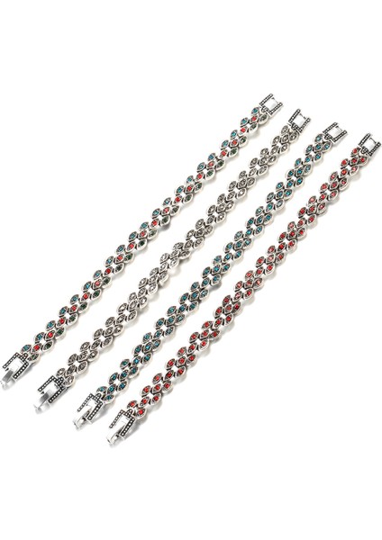 Uzunluk 19CM Tarzı Kırmızı Kinel Vintage Gümüş Kaplama Bilezikler Oval Göz Kristal Bilezikler Kadınlar Için Şık Basit Türk Bileziği Boho Nişan Takıları (Yurt Dışından) fırsatları