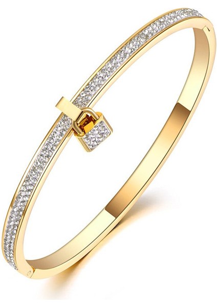 Altın Rengi Kadınlar Için Kristal Kilit Aşıklar Bilezikleri Çift Taşlı Paslanmaz Çelik Titanyum Çift Bilezik Kız Moda Takı (Yurt Dışından) fırsatları