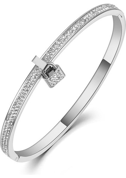 Altın Rengi Kadınlar Için Kristal Kilit Aşıklar Bilezikleri Çift Taşlı Paslanmaz Çelik Titanyum Çift Bilezik Kız Moda Takı (Yurt Dışından) indirimleri