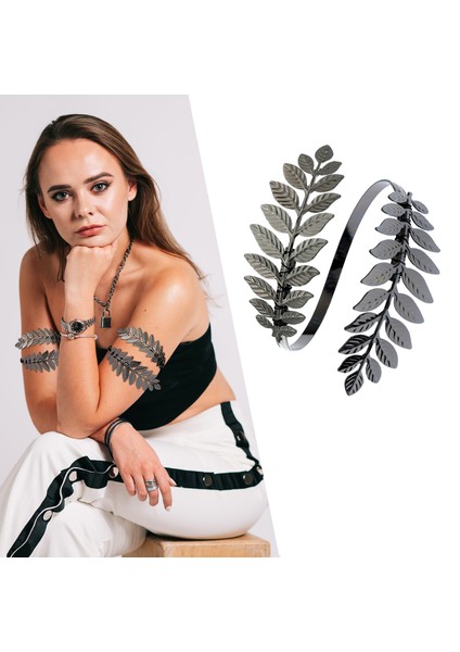 Siyah Yaprak Dalı Mısır Kleopatra Dolaşık Yılan Kol Kafası Kolçak Kolluk Büyük Geniş Bilezik Kadınlar Için Kolluk Hint Anime Erkek Takıları Pulseiras (Yurt Dışından)