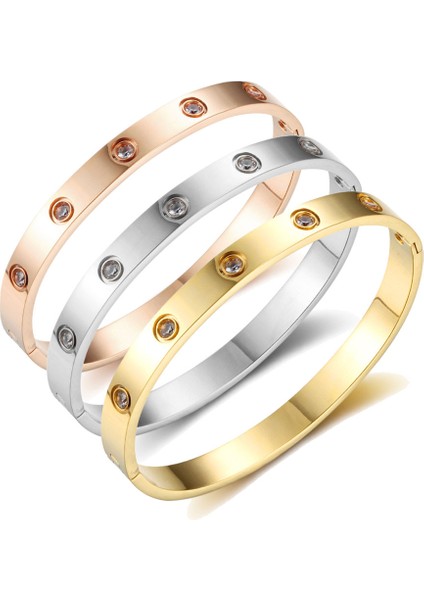Kadın-Gül-6mm Kadın Erkek Sevgili Bilezikler ve Bilezikler Için Lüks Kristal Bilezikler Paslanmaz Çelik Pulseiras Feminina Takı (Yurt Dışından)