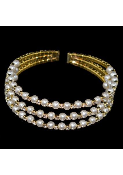 Inci-Altın-3sıra Moda Kadın Kristal Inci Bilezik Katmanlı Altın Gümüş Kaplama Açık Bilezik Kristal Bilezikler Pulseras Mujer Gelin Takı Hediye (Yurt Dışından)