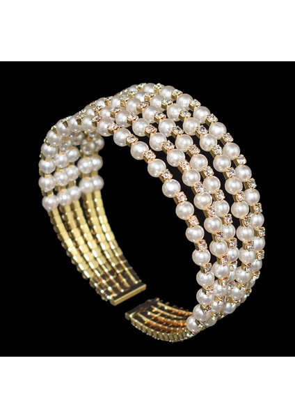 Inci-Altın-3sıra Moda Kadın Kristal Inci Bilezik Katmanlı Altın Gümüş Kaplama Açık Bilezik Kristal Bilezikler Pulseras Mujer Gelin Takı Hediye (Yurt Dışından)