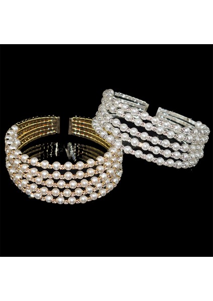 Inci-Altın-3sıra Moda Kadın Kristal Inci Bilezik Katmanlı Altın Gümüş Kaplama Açık Bilezik Kristal Bilezikler Pulseras Mujer Gelin Takı Hediye (Yurt Dışından)
