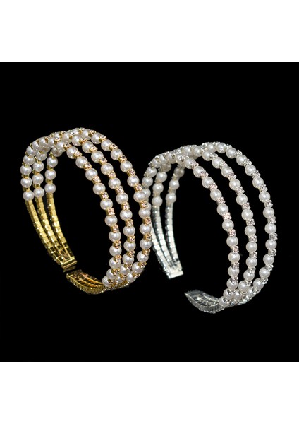Inci-Altın-3sıra Moda Kadın Kristal Inci Bilezik Katmanlı Altın Gümüş Kaplama Açık Bilezik Kristal Bilezikler Pulseras Mujer Gelin Takı Hediye (Yurt Dışından)