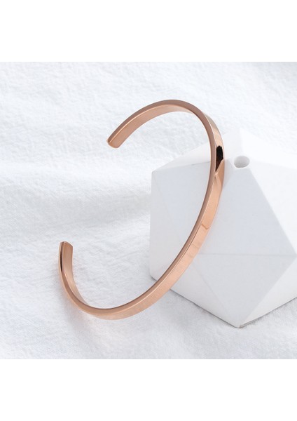 Altın Gül 4mm Ince Açık Manşet Bilezik Paslanmaz Çelik Pürüzsüz Altın Siyah Gül Altın Erkek Kadın Zarif Yığılabilir Bileklik Takı (Yurt Dışından)