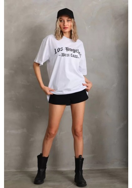 AYDOGANTICARET44 Unisex Baskılı Oversize T-Shirt - Beyaz