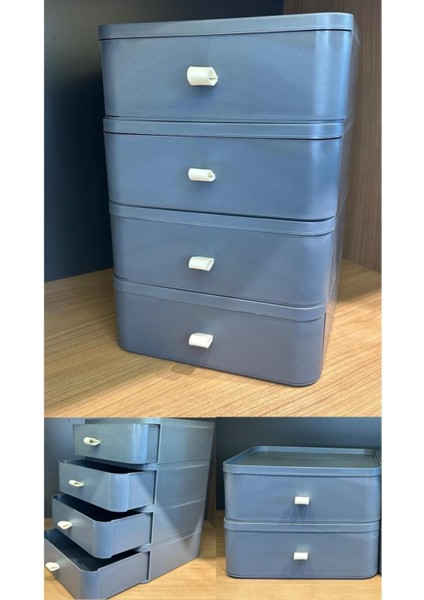 Gri 4 Katlı Çekmece Masa Üstü Organizer Makyaj Takı Kutusu Aksesuar Düzenleyici Toparlayıcı