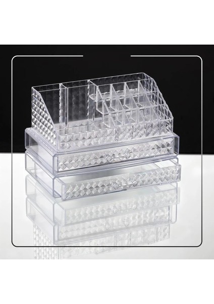 3 Katlı Diamond Kozmetik Düzenleme Kutusu - 2 Çekmeceli 16 Bölmeli Takı Aksesuar Makyaj Organizeri modelleri