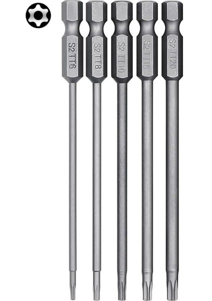 Delikli Bıts Torx Uç Seti Uzun Boy 150MM 5 Parça T6-8-10-15-20