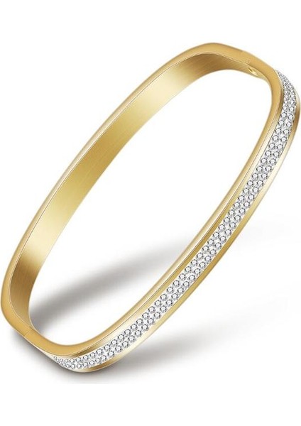 Altın Rengi Kadınlar Için 316L Paslanmaz Çelik Bilezikler Bilezikler 3 Sıra Cz Kristal Kaplama Takı (Yurt Dışından)