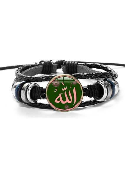Stil 7 Sıan Arap Müslüman Tanrı Allah Şans Bilezik Çok Katmanlı Siyah Punk Deri Bilezik Erkek Kadın Islam Kuran Arap Klasik Takı (Yurt Dışından)