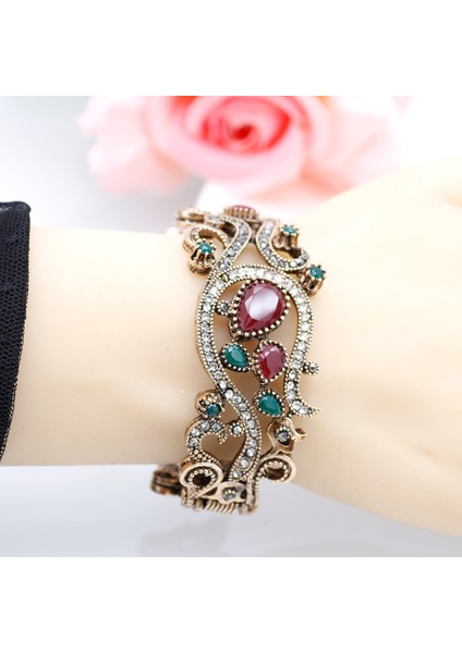 LL1569MAVI Sunspıce-Ms Türk Çiçek Vintage Bilezik Kadınlar Için Antik Altın Çok Renkli Reçine Etnik Düğün Kollu Bilezik Gelin Takı (Yurt Dışından)