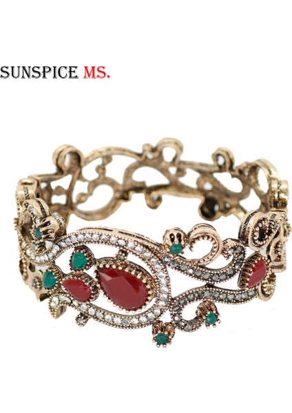 LL1569MAVI Sunspıce-Ms Türk Çiçek Vintage Bilezik Kadınlar Için Antik Altın Çok Renkli Reçine Etnik Düğün Kollu Bilezik Gelin Takı (Yurt Dışından)