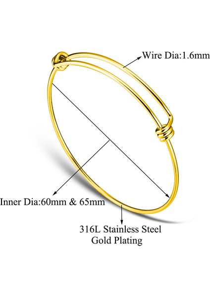 60MM Tarzı Çelik Lot 100% Paslanmaz Çelik Kendin Yap Bilezik mm Takı Bulucu Genişletilebilir Ayarlanabilir Tel Bilezik (Yurt Dışından)