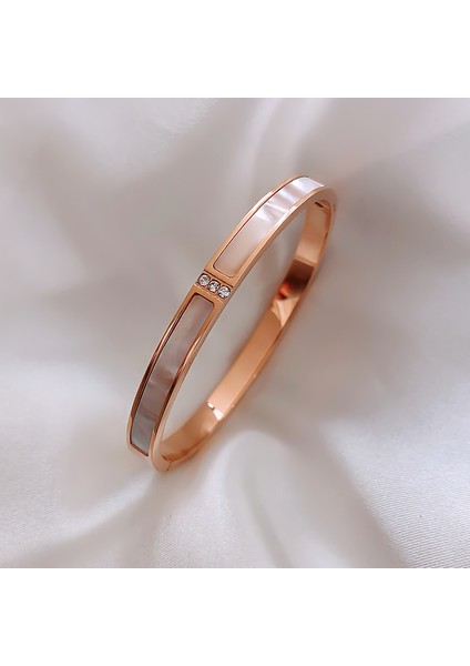 58-60MM Tarzı Kabuk Gül Altın Yun Ruo Moda Lüks Taşlı Kristal Zirkon Kabuk Bilezik Gül Altın Titanyum Çelik Takı Kadın Doğum Günü Hediye Renk Değişmez (Yurt Dışından)