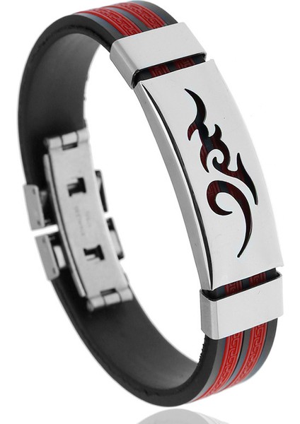 Siyah 2019 Moda Titanyum Çelik Kişilik Ateş Desenli Erkek Siyah Silikon Paslanmaz Çelik Manyetik Toka Bilezik Bileklik Takı (Yurt Dışından) indirimleri