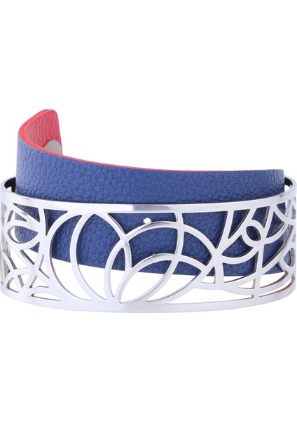 No.5 Boyutu Koaem Paslanmaz Çelik Bilezik Kadın Lüks Kol Bileziği Soyut Desen Değiştirilebilir Deri Takı (Yurt Dışından) fırsatları