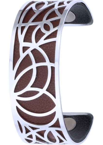 No.5 Boyutu Koaem Paslanmaz Çelik Bilezik Kadın Lüks Kol Bileziği Soyut Desen Değiştirilebilir Deri Takı (Yurt Dışından) indirimleri