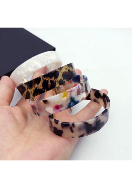 No.6 Yeşil F.J4Z Yeni Za Leopar Bilezik Kadınlar Kaplumbağa Kabuğu Akrilik Bilezik Moda Minimalizm Reçine Kolluk Bilezik Punk Takı (Yurt Dışından)