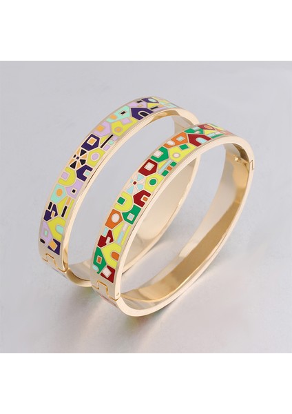 PCSZK1026-A Kadınlar Için Yeni Moda Paslanmaz Çelik Açık Bilezik Altın Geometrik Renkli Emaye Boyalı Bilezik Düğün Takı (Yurt Dışından) fırsatları